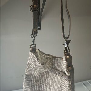 Myra Bag Striped Cream and Brown Shoulder Bag